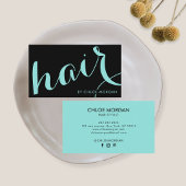 Modern hair stylist script black and blue 名刺
