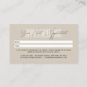 Modern hair stylist script typography beige 予約カード (裏面)