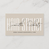 Modern hair stylist script typography beige 予約カード (正面)
