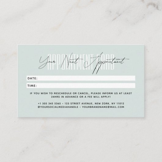 Modern hair stylist script typography blue 予約カード (裏面)