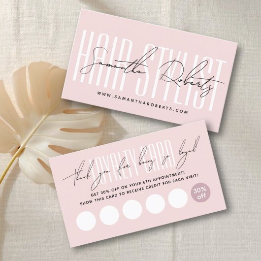 Modern hair stylist script typography blush pink ロイヤリティカード