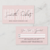 Modern hair stylist script typography blush pink 予約カード (正面/裏面)