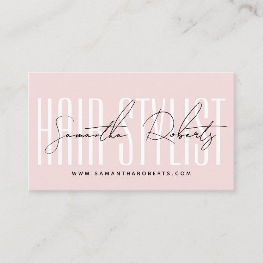 Modern hair stylist script typography blush pink 予約カード (正面)