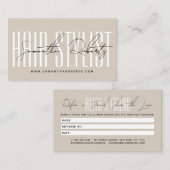 Modern hair stylist script typography customer  紹介カード (正面/裏面)