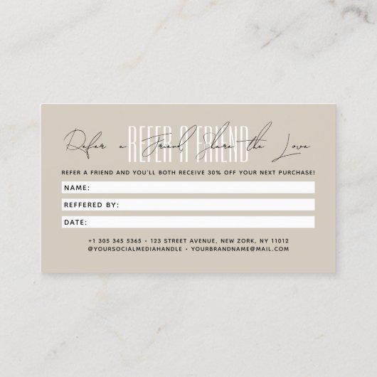 Modern hair stylist script typography customer  紹介カード (裏面)