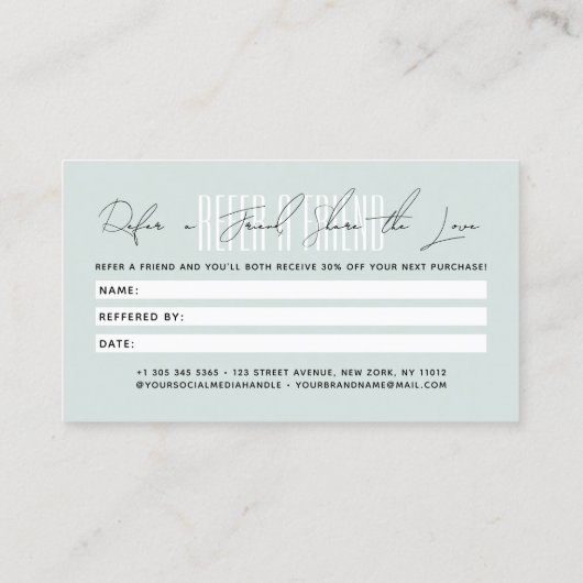 Modern hair stylist script typography customer 紹介カード (裏面)