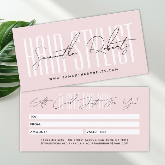 Modern hair stylist script typography gift card