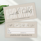 Modern hair stylist script typography gift card