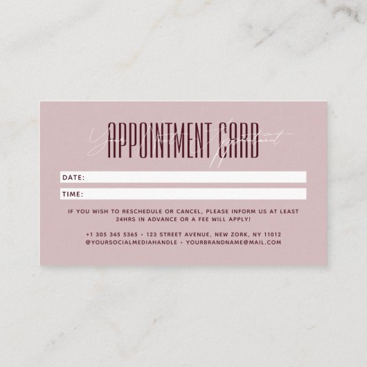 Modern hair stylist script typography pink red 予約カード (裏面)