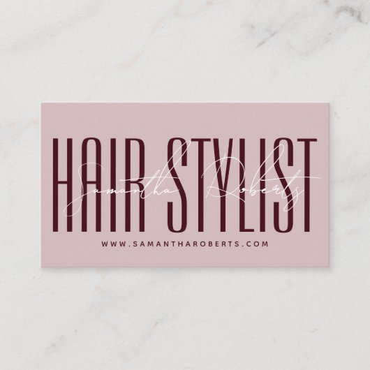 Modern hair stylist script typography pink red 予約カード (正面)