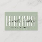 Modern hair stylist script typography sage green 予約カード (正面)