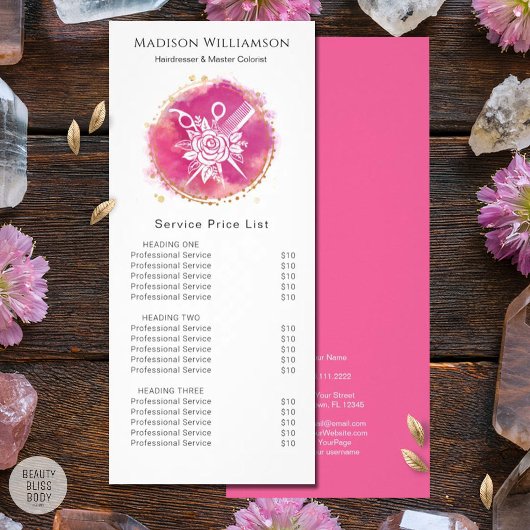 Modern Hairdresser Stylist Scissors Comb Pink Chic ラックカード
