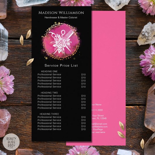 Modern Hairdresser Stylist Scissors Comb Pink Chic ラックカード