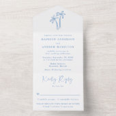 Modern Hand-Drawn Blue Palm Trees Wedding オールインワン招待状 (内側)
