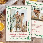 Modern Hand Drawn Bow 2 Photo Merry Christmas シーズンカード