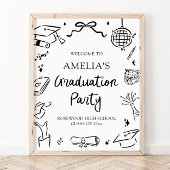 Modern Hand Drawn Bow Graduation Party Welcome ポスター
