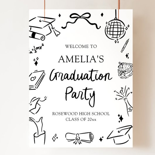 Modern Hand Drawn Bow Graduation Party Welcome ポスター