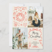 Modern Hand Drawn Bows Boho Merry Christmas Photo シーズンカード (正面)