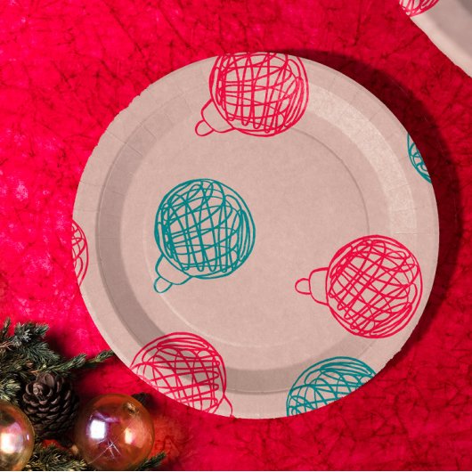 Modern Hand-Drawn Christmas Ornaments Pattern  ペーパープレート