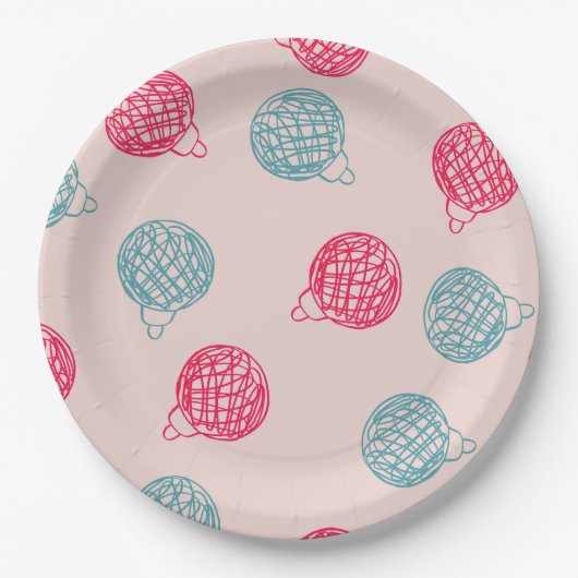 Modern Hand-Drawn Christmas Ornaments Pattern ペーパープレート (正面)