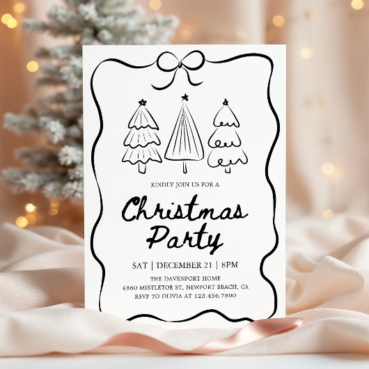 Modern Hand Drawn Christmas Tree Holiday Party 招待状