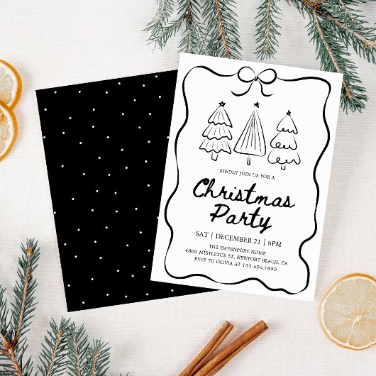 Modern Hand Drawn Christmas Tree Holiday Party 招待状