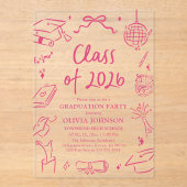 Modern Hand Drawn Class of 2026 Graduation Party アクリル招待状 (正面)