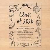 Modern Hand Drawn Class of 2026 Graduation Party アクリル招待状 (正面)