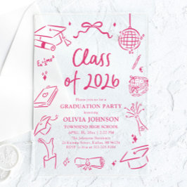 Modern Hand Drawn Class of 2026 Graduation Party アクリル招待状