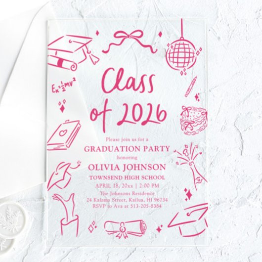 Modern Hand Drawn Class of 2026 Graduation Party アクリル招待状