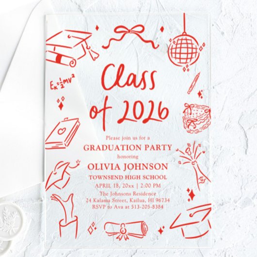 Modern Hand Drawn Class of 2026 Graduation Party アクリル招待状