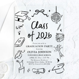 Modern Hand Drawn Class of 2026 Graduation Party アクリル招待状