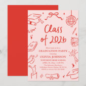 Modern Hand Drawn Class of 2026 Graduation Party 招待状 (正面/裏面)