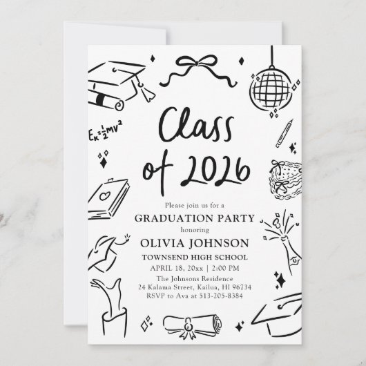 Modern Hand Drawn Class of 2026 Graduation Party 招待状 (正面)