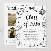 Modern Hand Drawn Class of 2026 Graduation Party 招待状 (正面/裏面)