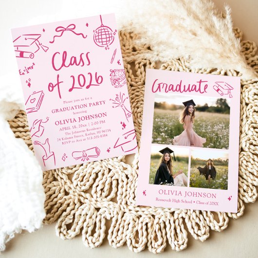 Modern Hand Drawn Class of 2026 Graduation Party 招待状