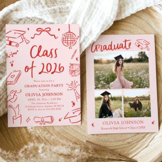 Modern Hand Drawn Class of 2026 Graduation Party 招待状