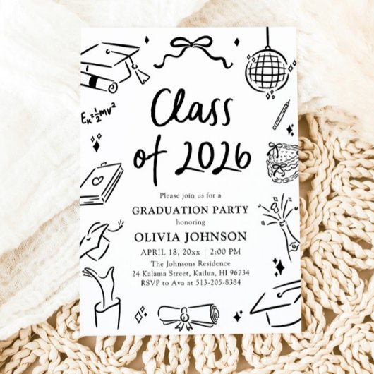 Modern Hand Drawn Class of 2026 Graduation Party 招待状