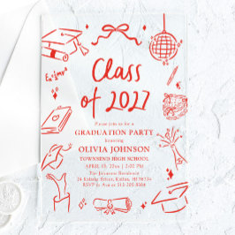 Modern Hand Drawn Class of 2027 Graduation Party アクリル招待状