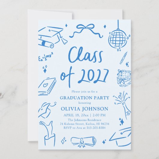Modern Hand Drawn Class of 2027 Graduation Party 招待状 (正面)