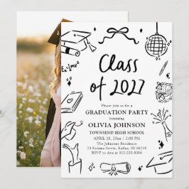 Modern Hand Drawn Class of 2027 Graduation Party 招待状