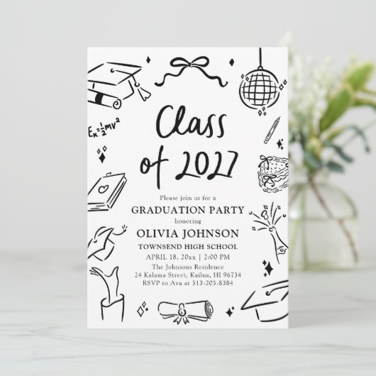 Modern Hand Drawn Class of 2027 Graduation Party 招待状 (スタンド正面)