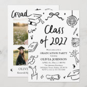 Modern Hand Drawn Class of 2027 Graduation Party 招待状 (正面/裏面)
