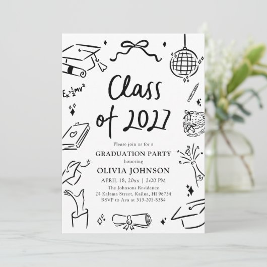 Modern Hand Drawn Class of 2027 Graduation Party 招待状 (スタンド正面)