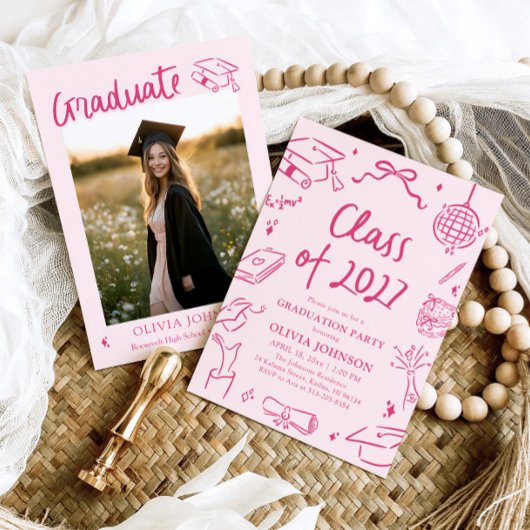 Modern Hand Drawn Class of 2027 Graduation Party 招待状