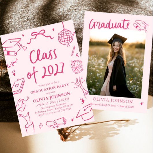 Modern Hand Drawn Class of 2027 Graduation Party 招待状