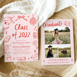 Modern Hand Drawn Class of 2027 Graduation Party 招待状