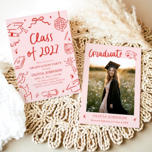 Modern Hand Drawn Class of 2027 Graduation Party 招待状