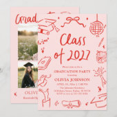 Modern Hand Drawn Class of 2027 Graduation Party 招待状 (正面/裏面)