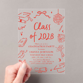 Modern Hand Drawn Class of 2028 Graduation Party アクリル招待状